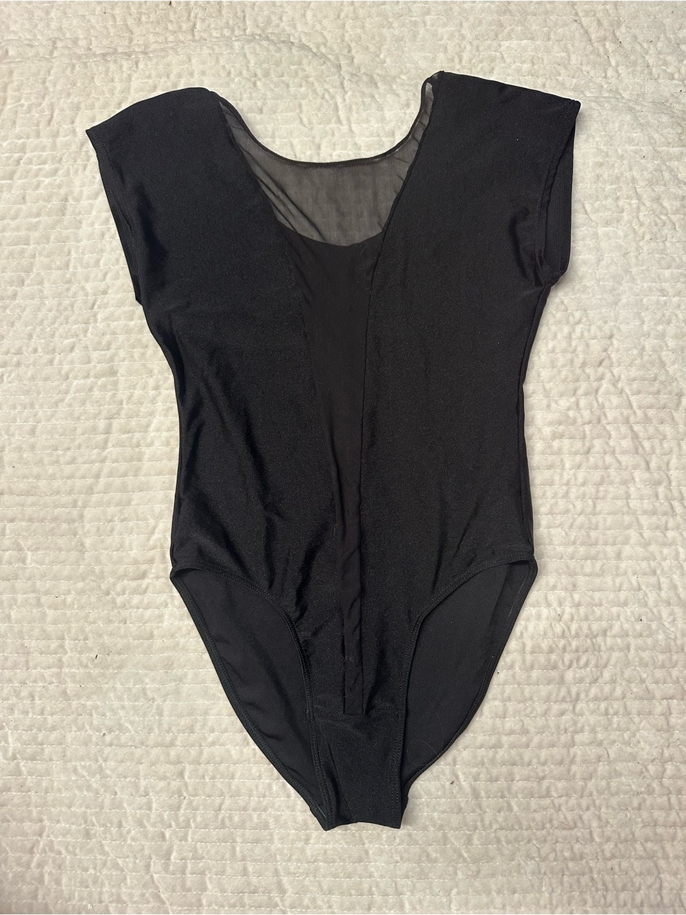 American Apparel Black One-Piece Bodysuit with Sheer Mesh Neckline